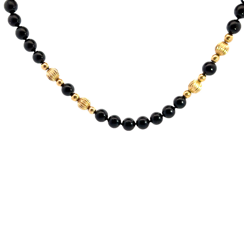 14K YG Black Onyx Beaded Necklace