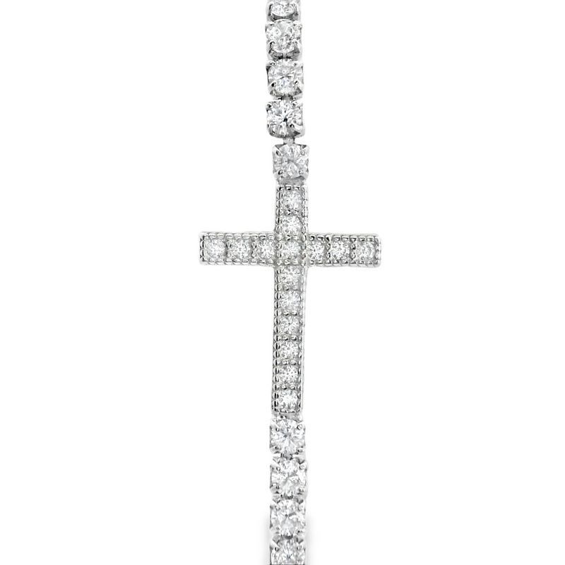 Sterling Silver CZ Cross Bolo Bracelet
