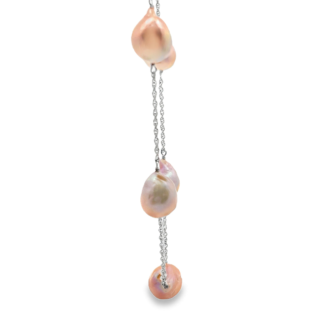 Sterling Silver Station Pearl Necklace 18"