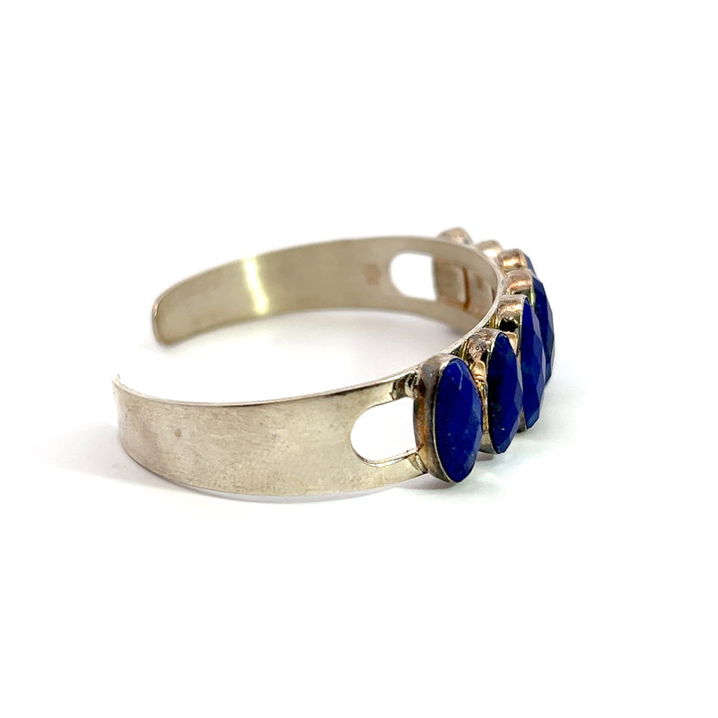 Sterling Silver 7 Stone Faceted Lapis Lazuli Cuff Bracelet