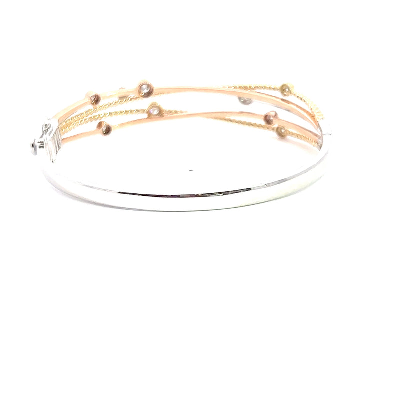 14K Tri Color Diamond Bangle Bracelet