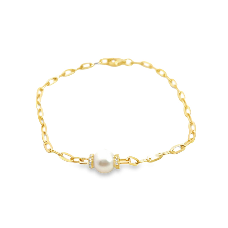 14K YG Pearl & Diamond Bracelet