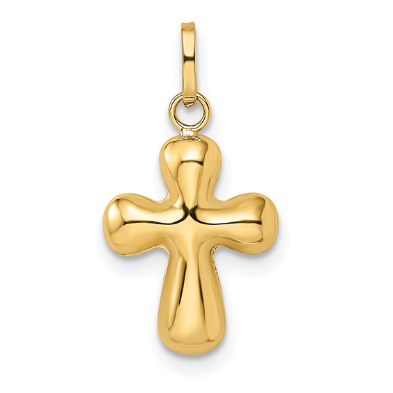 14k Polished Puffed Cross Pend