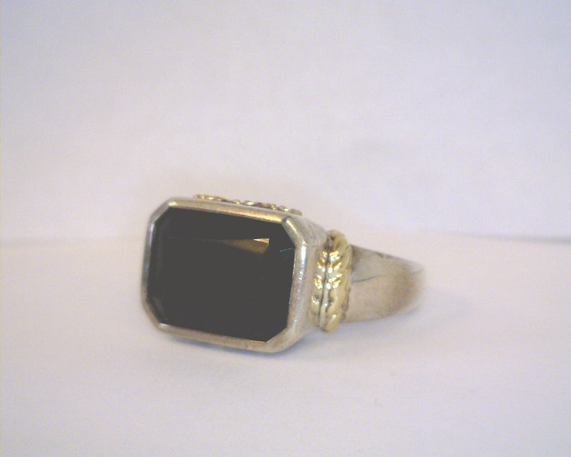 STERLING SILVER & 14K YG ONYX