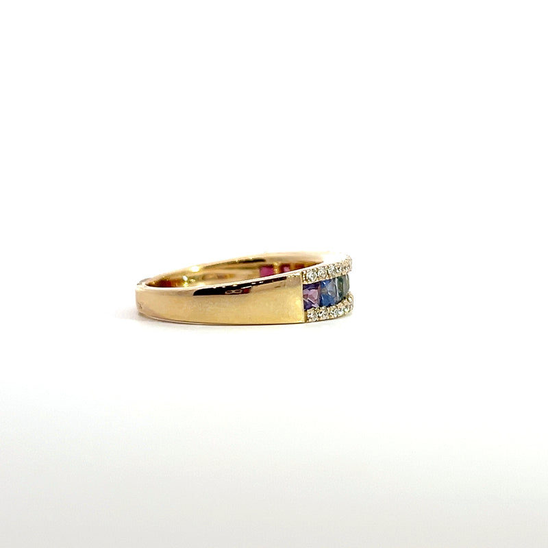 14K YG Rainbow Sapphire & Diamond Band