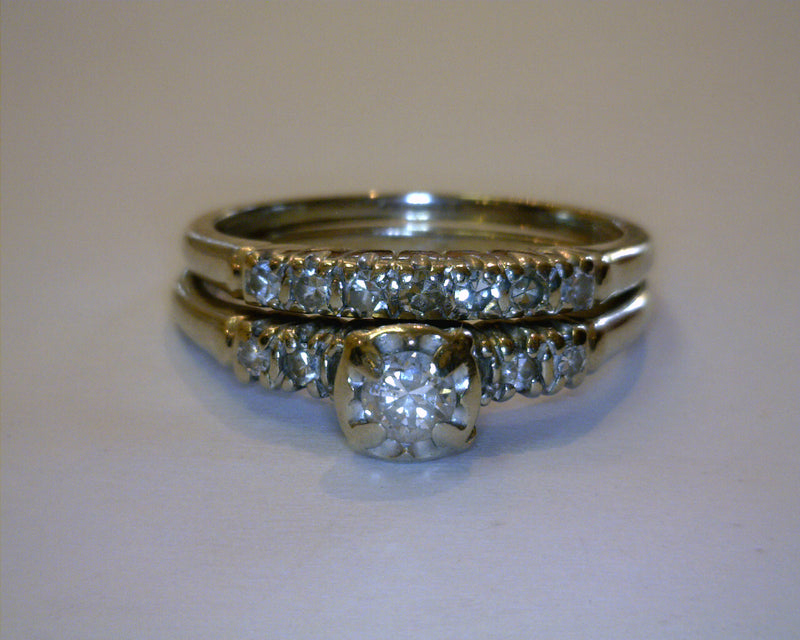 14K WG VINTAGE BRIDAL SET WITH OLD MINE DIAMONDS