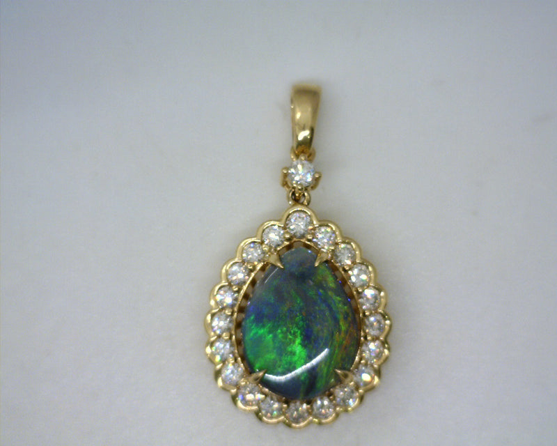18K WG Black Opal & Diamond Necklace