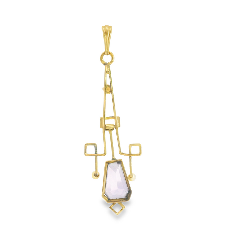 10K YG Purple Glass & Pearl Pendant
