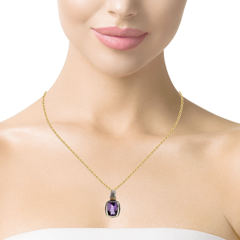 Sterling Silver & 18K YG Amethyst Pendant