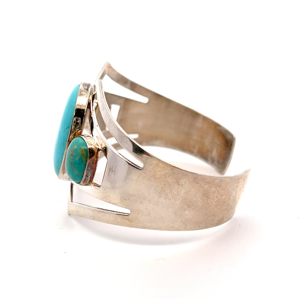 Sterling Silver Large 3 Stone Turquoise Bracelet
