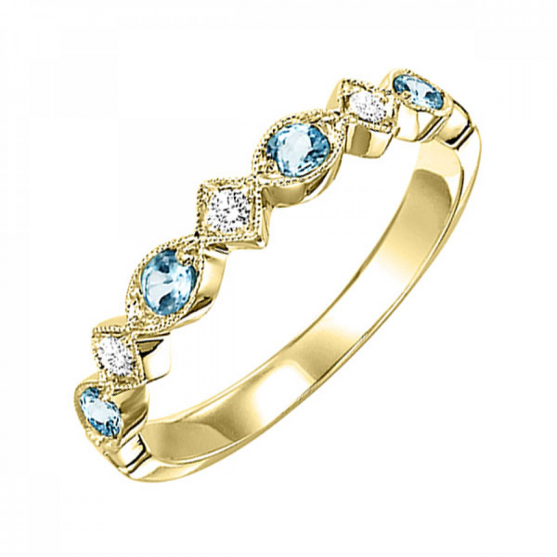 10K YG AQUAMARINE & DIAMOND BAND