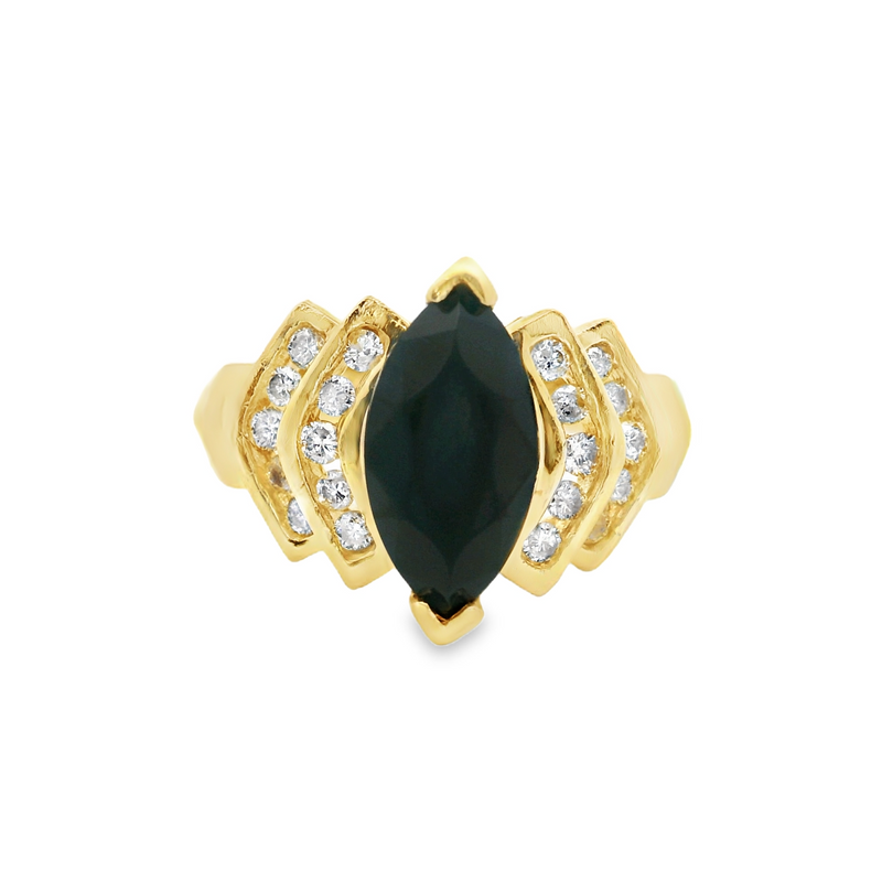 14K YG Black Onyx & Diamond Ring