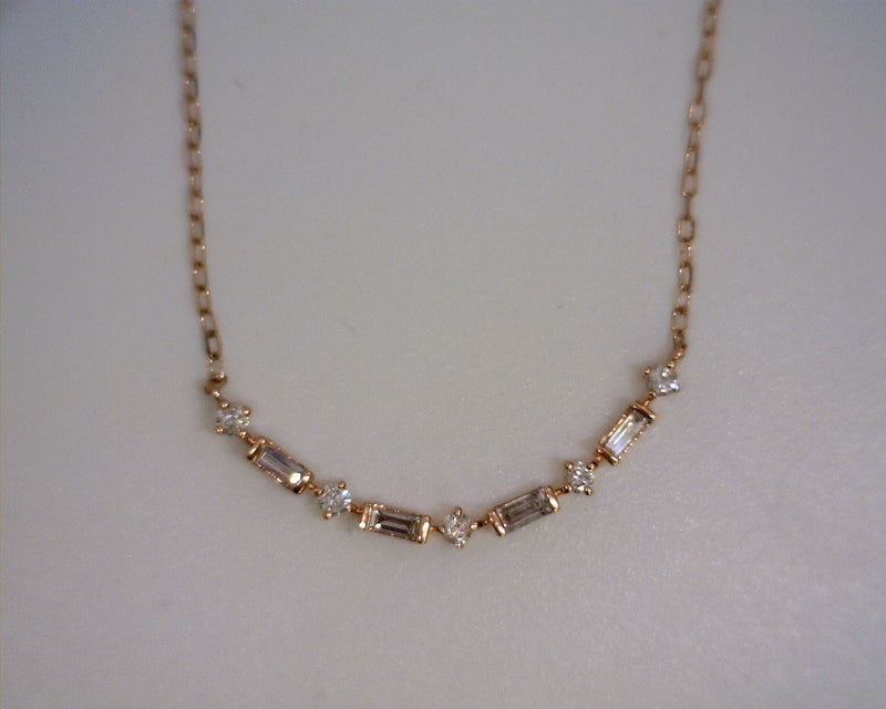 14K RG Curved Diamond Bar Necklace 0.25 CT TW