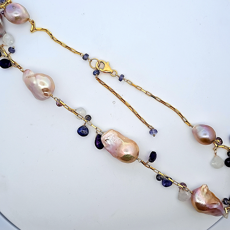 Multi Gemstone Yellow Gold Plated Necklace
