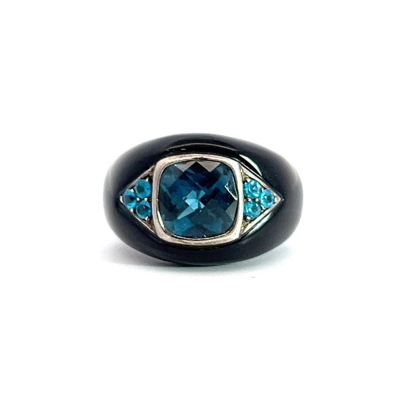 Sterling Silver Blue Topaz & Black Onyx Ring