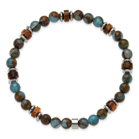 Stainless Steel Blue & Brown Tiger Eye Bracelet