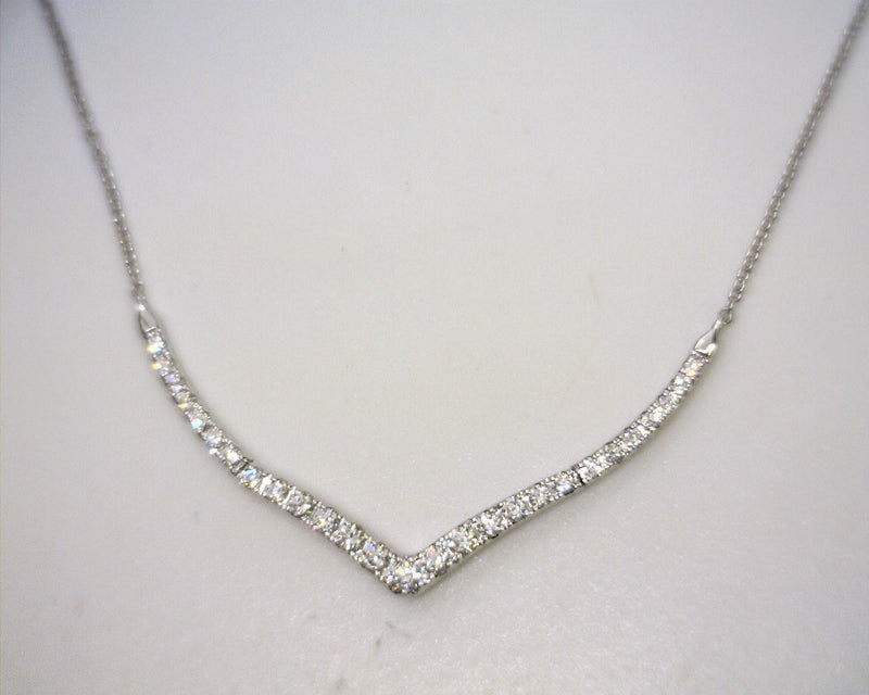 14K WG Diamond V Bar Necklace