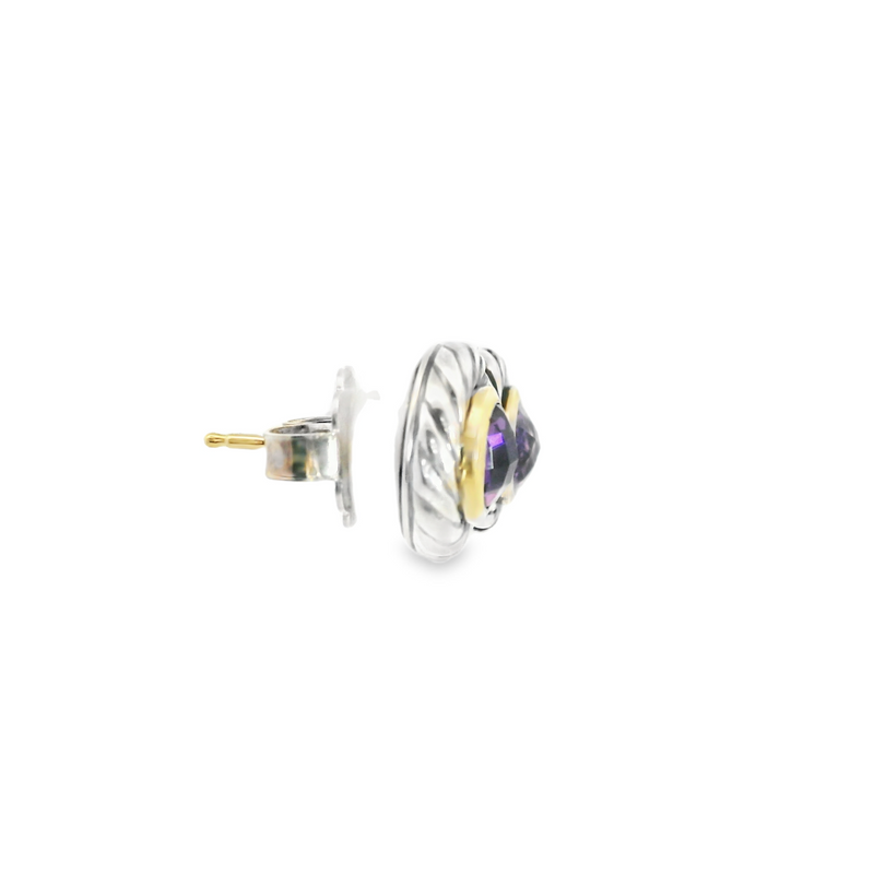 David Yurman Sterling Silver & 14K YG Amethyst Stud Earrings