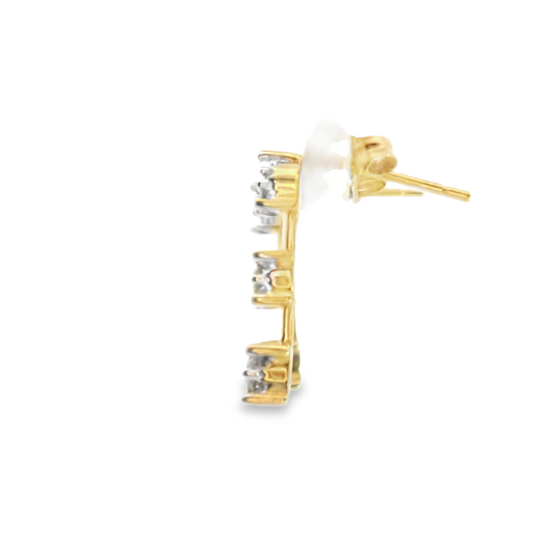 14K YG 3 Stone Diamond Earrings