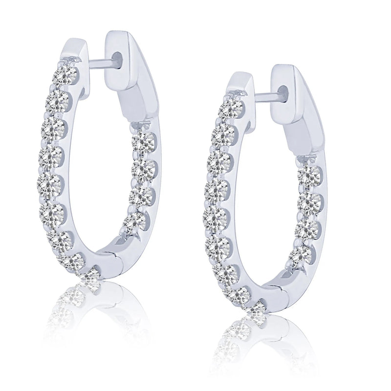 14K WG Oval DIamond Hoop Earrings 2.00 CT TW