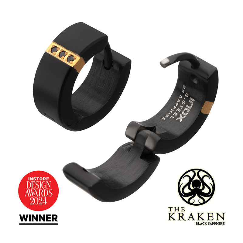 Black IP Steel Matte Finish Kraken Huggie Earrings