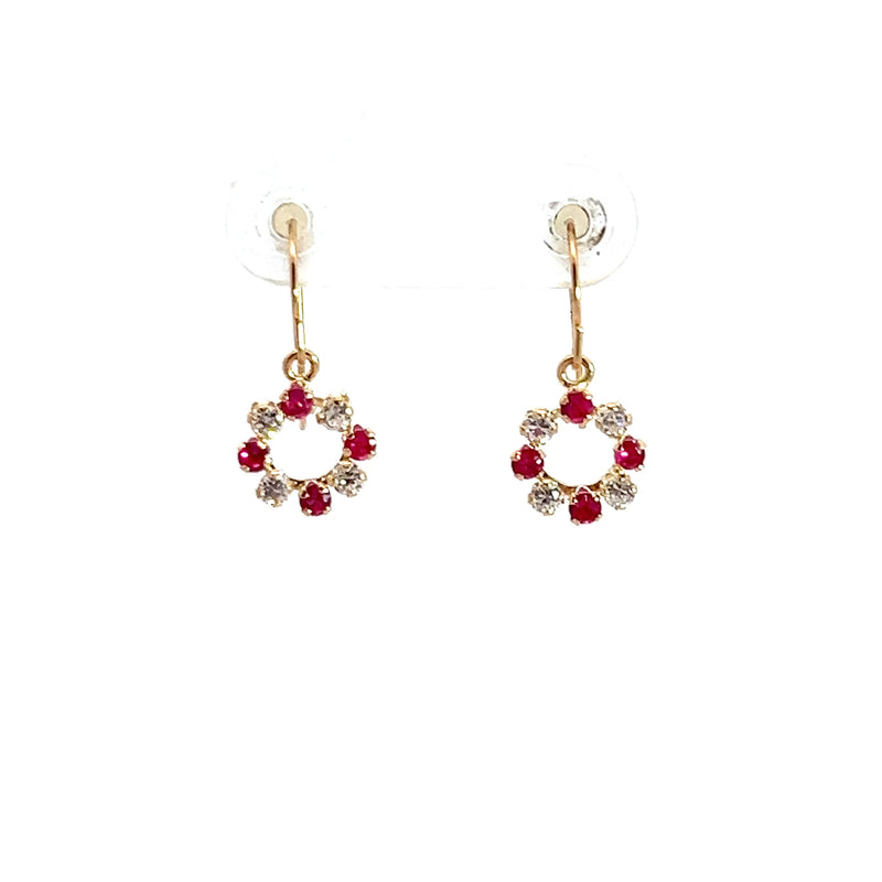 14K YG Synthetic Ruby & CZ Earrings