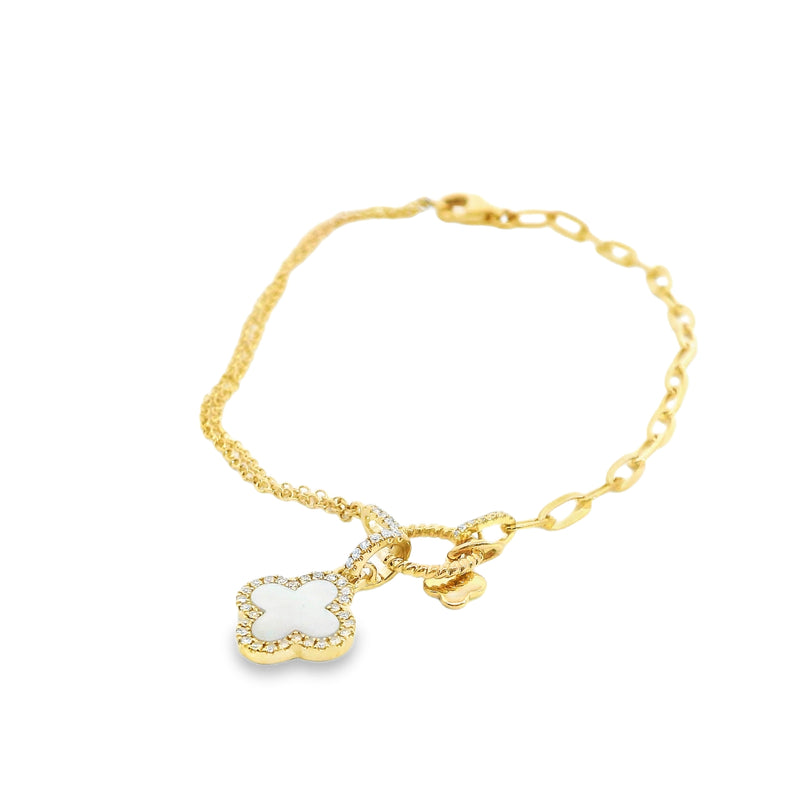 14K Yellow Gold Mother of Pearl & Diamond Bracelet
