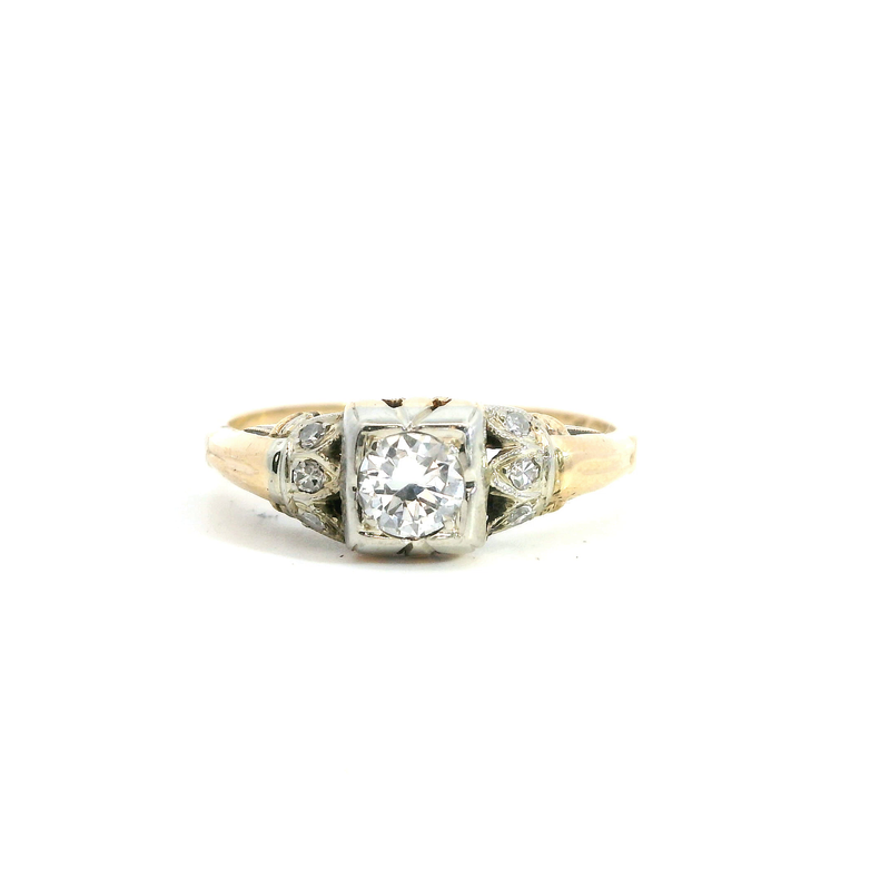 14K Two Tone Vintage Diamond Ring
