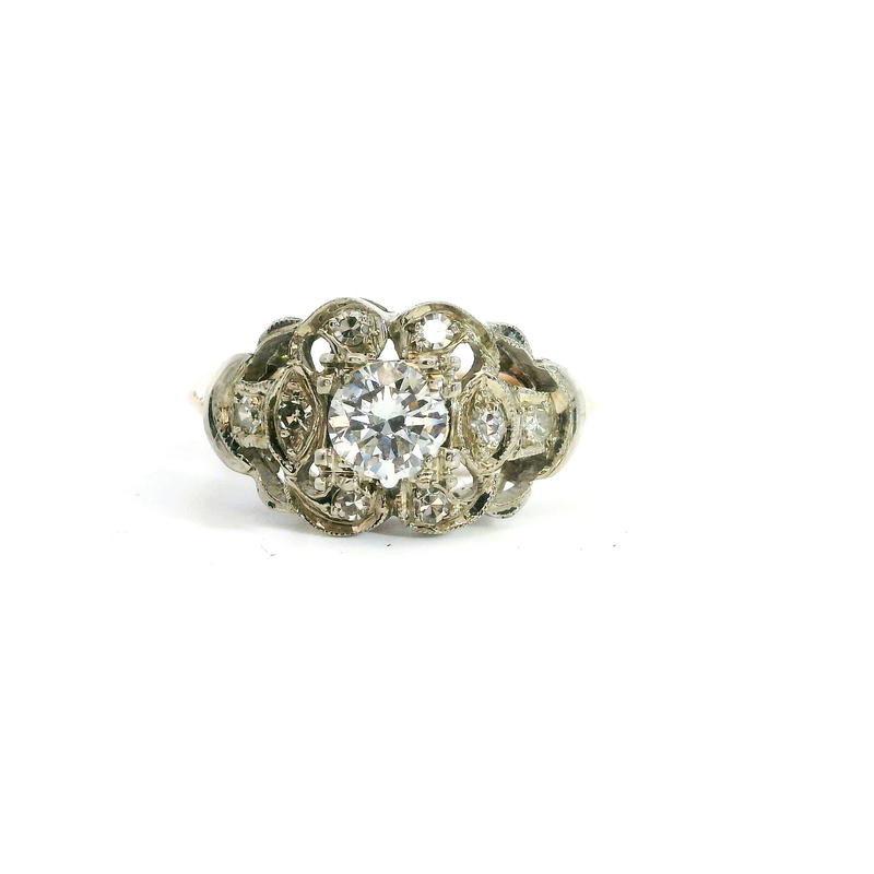 14K Two Tone Vintage Diamond Ring