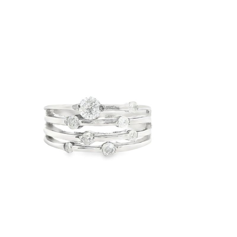 14K White Gold Multi Row Wide Diamond Ring