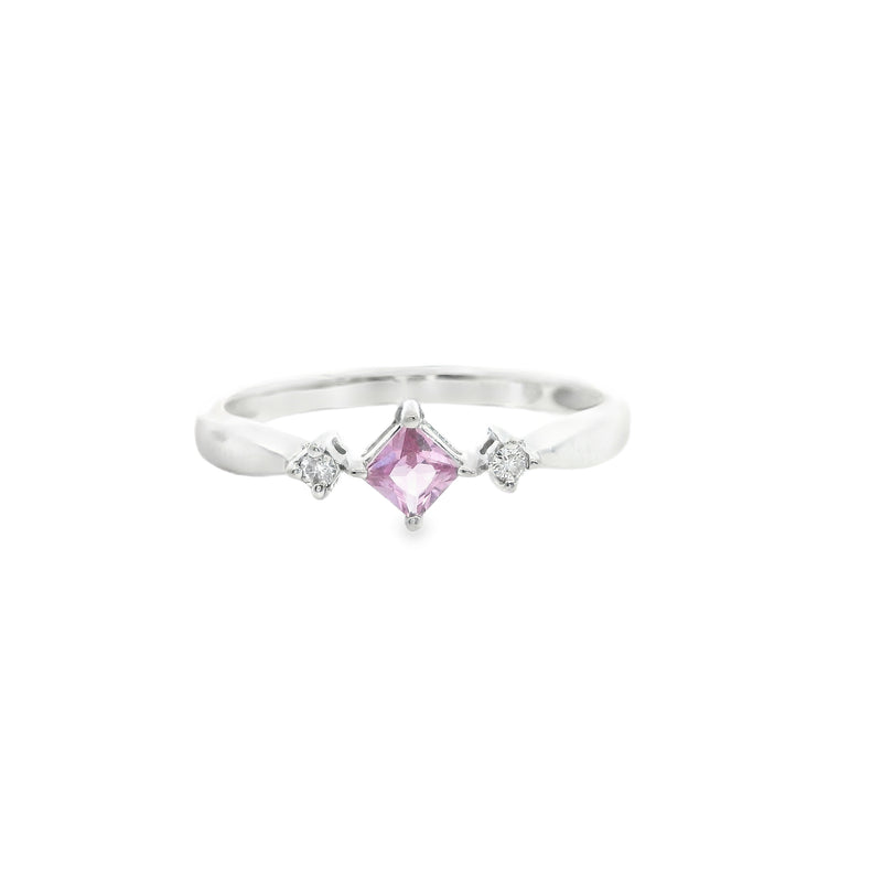 10K WG Pink Stone & Diamond Ring