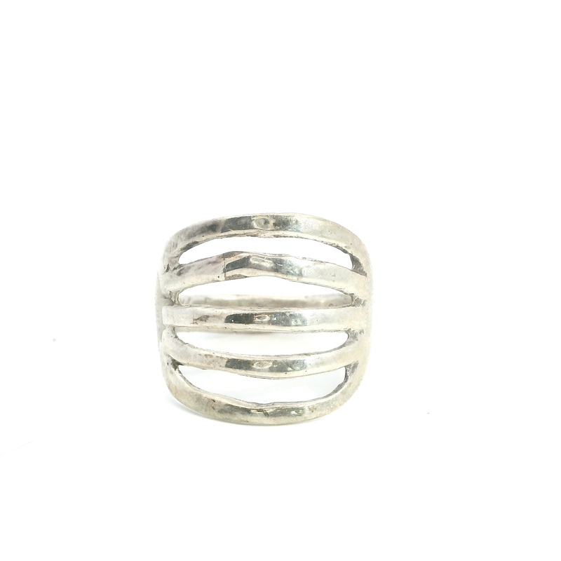 Wide Multi Row Sterling Silver Ring