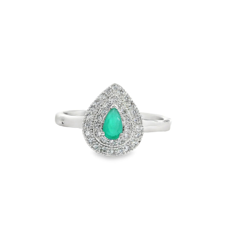 Sterling Silver Emerald & White Topaz Ring