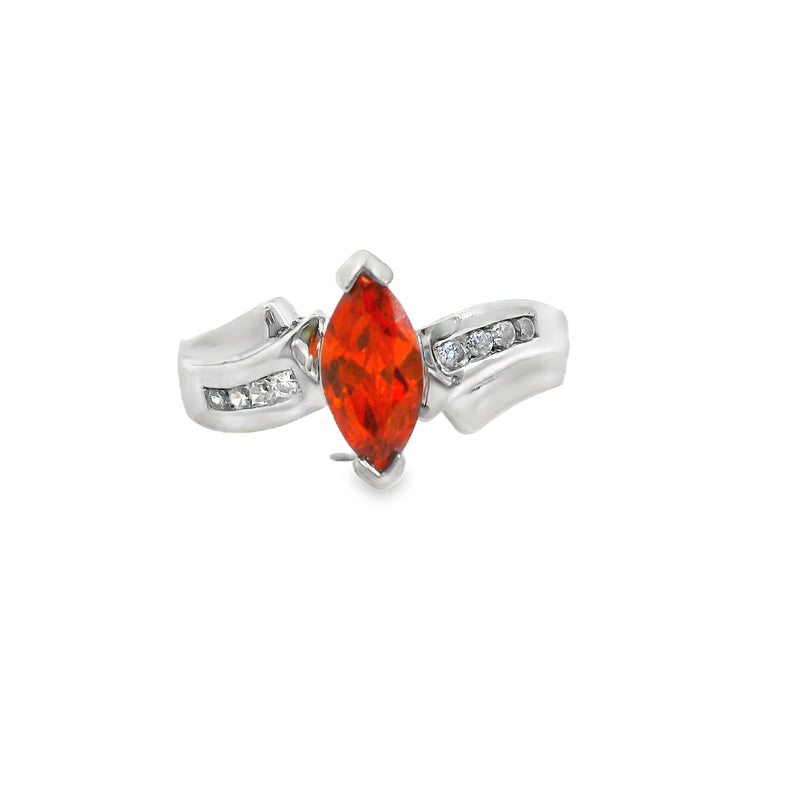 Sterling Silver Orange & White CZ Ring