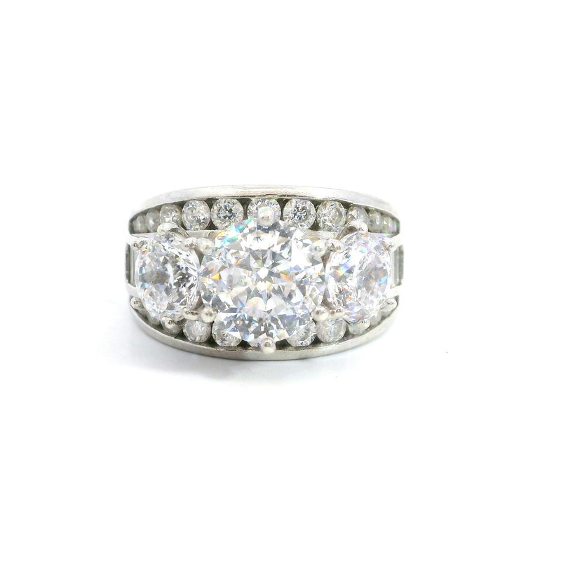 Sterling Silver Wide Multi Row CZ Ring