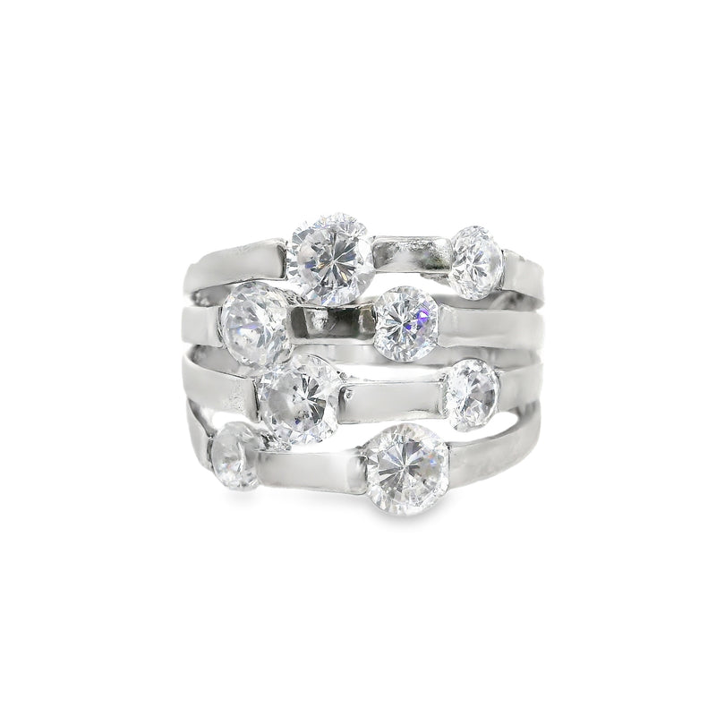 Sterling Silver Wide Multi Row CZ Ring