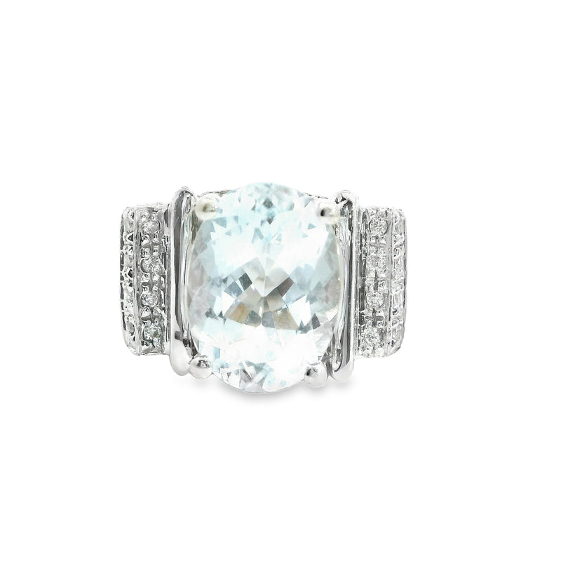 14K Two Tone Aquamarine & Diamond Ring