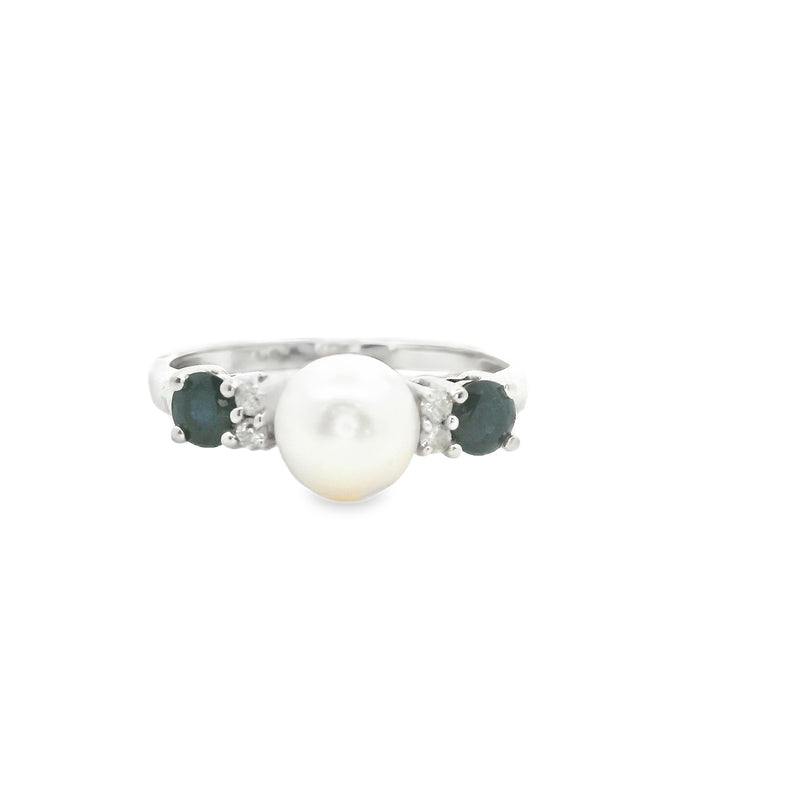 10K WG Pearl & Sapphire Ring