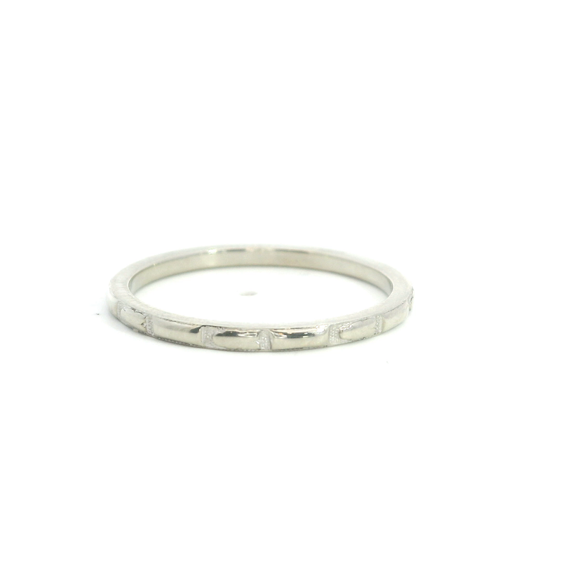 14K White Gold Skinny Etched Band