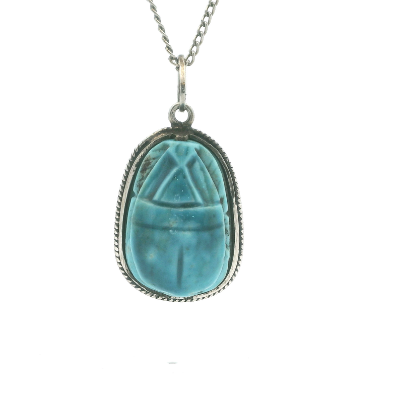Sterling Silver Vintage Egytpian Scarab Beetle w/ 22