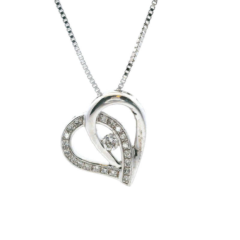 Sterling Silver Diamond Heart Pendant with 20 Adjustable Chain
