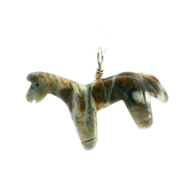 Sterling Silver Jasper Carved Horse Pendant