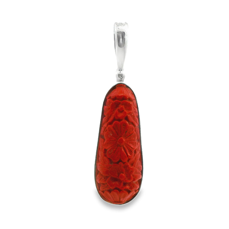 Sterling Silver Carved Cinnabar Pendant