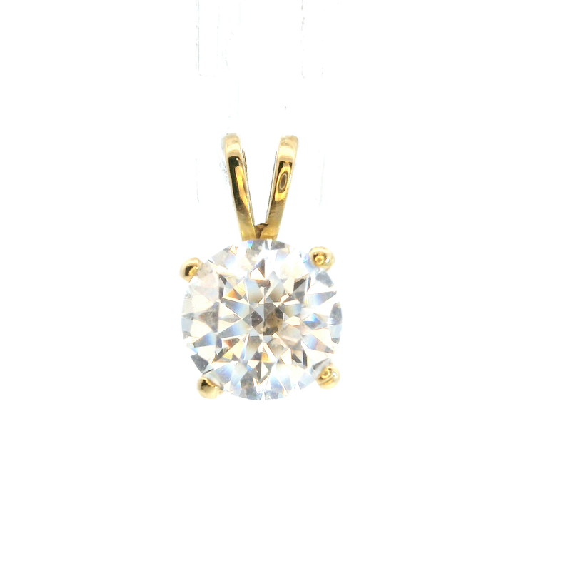 14K YG CZ Solitaire Pendant