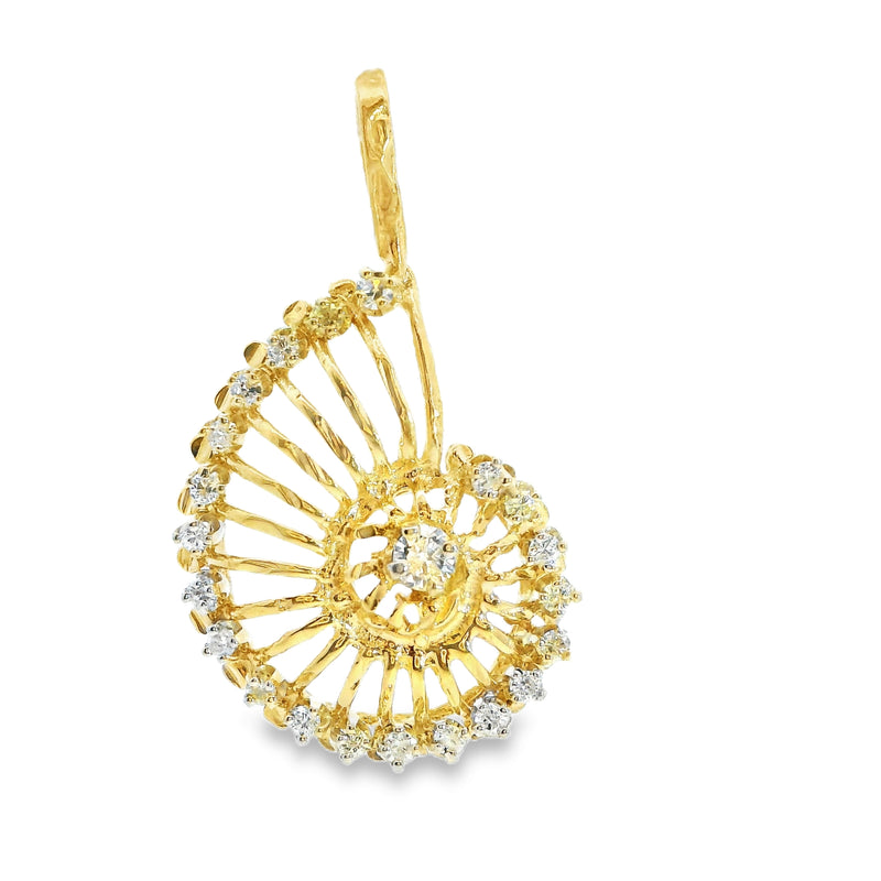 14K Yellow Gold Shell Shape Diamond Pendant
