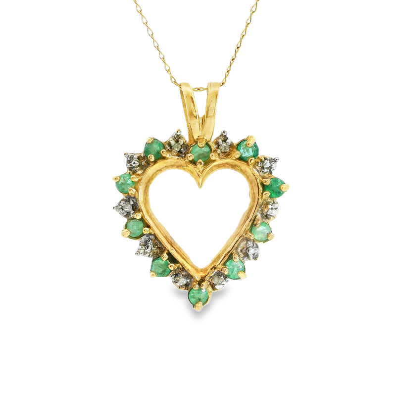 10K YG Emerald & Diamond Heart Pendant