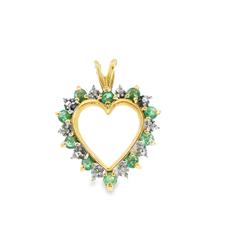 10K YG Emerald & Diamond Heart Pendant