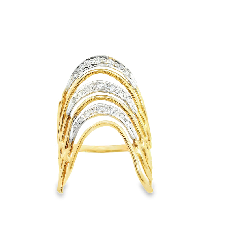 14K TT Curved Multi Row Diamond Ring