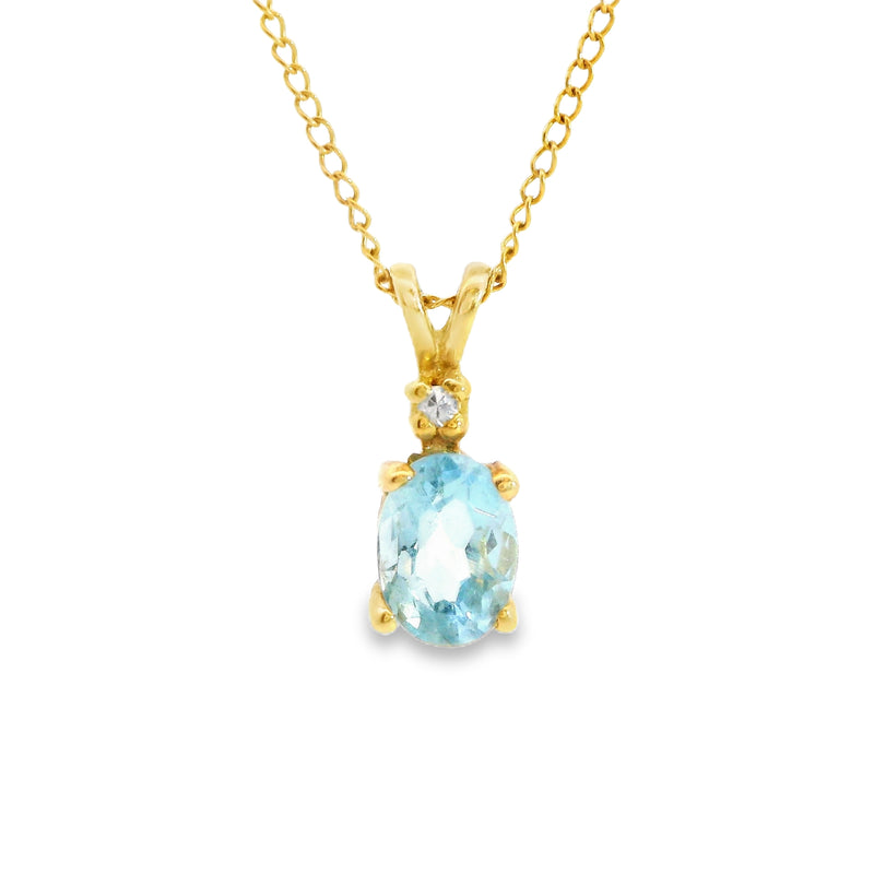 10K YG Blue Topaz & Diamond Pendant