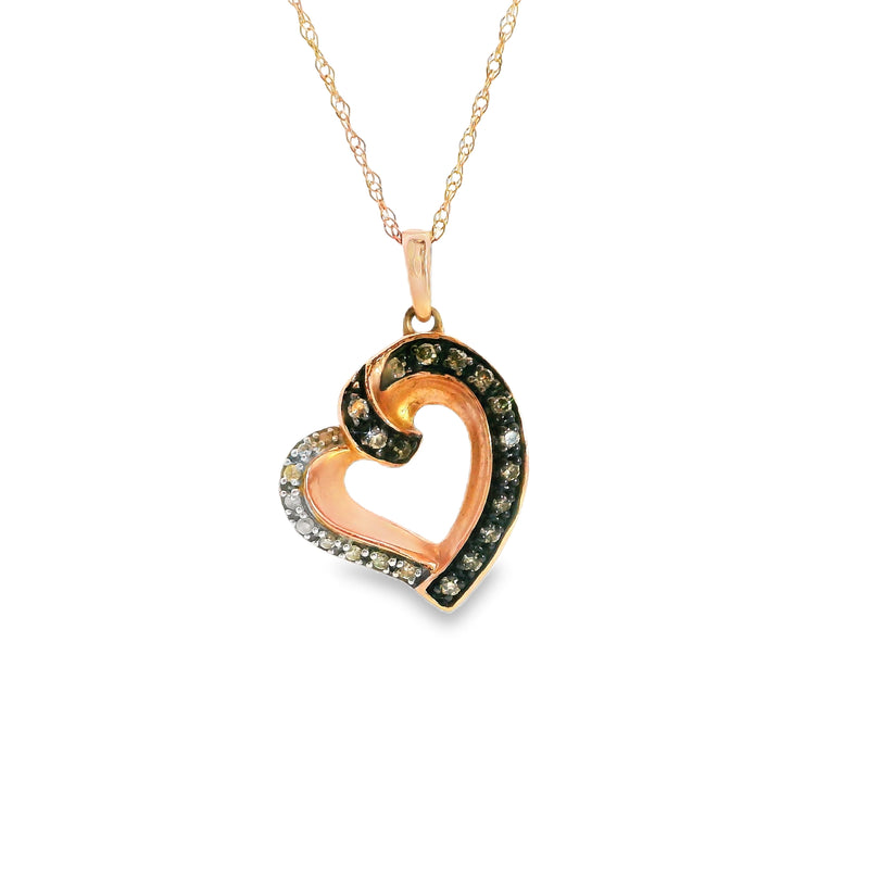 10K RG Chocolate & White Diamond Heart Pendant